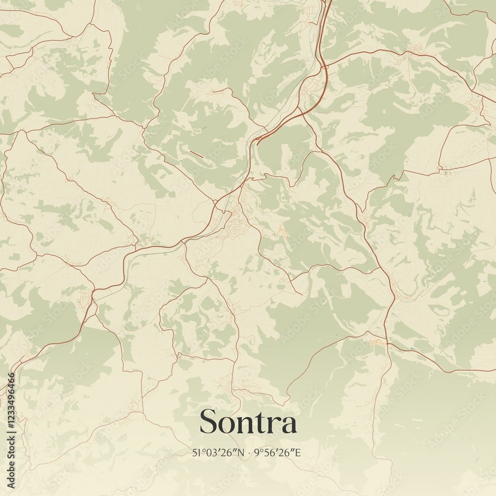Fototapeta premium Vintage map of Sontra, Germany.