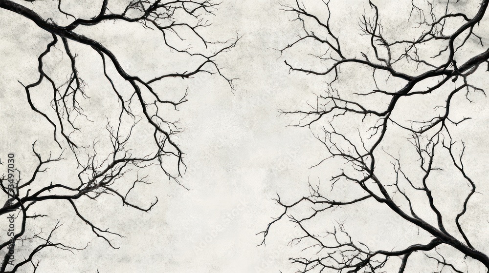 Obraz premium Barren branches frame cloudy sky; nature background