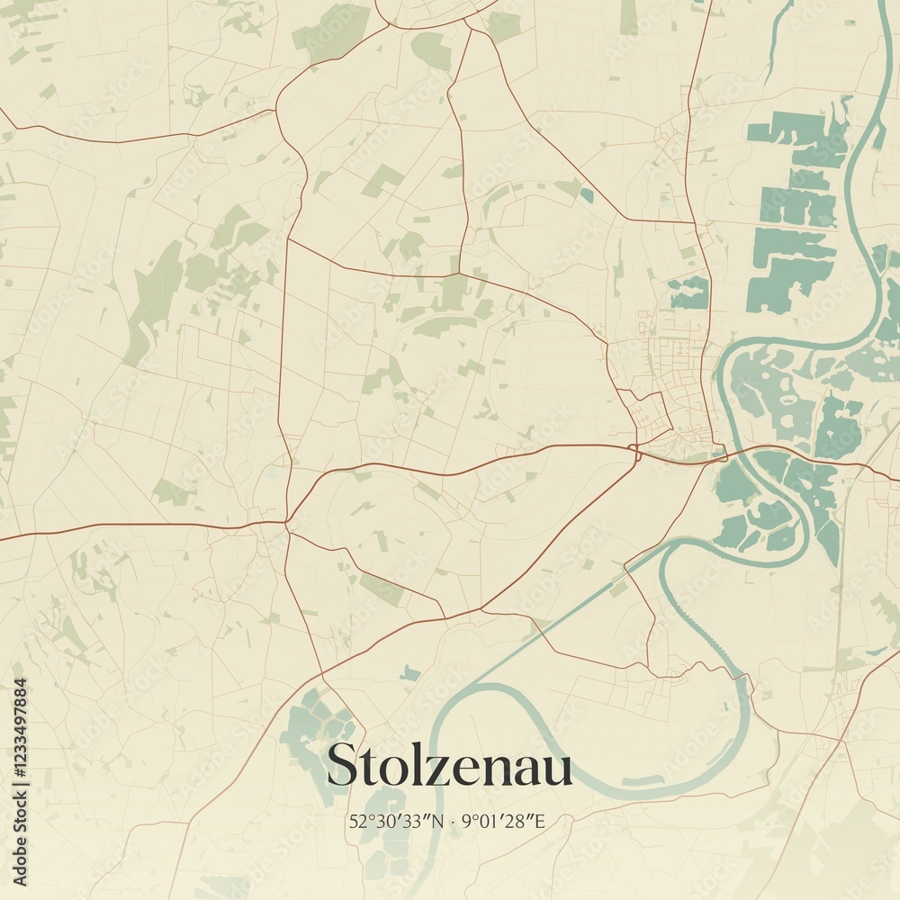 Fototapeta premium Vintage map of Stolzenau, Germany.