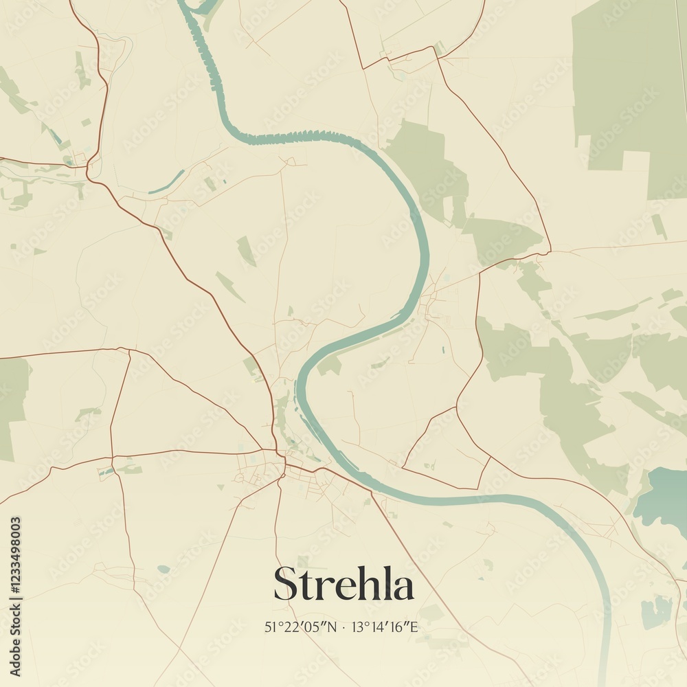 Fototapeta premium Vintage map of Strehla, Germany.