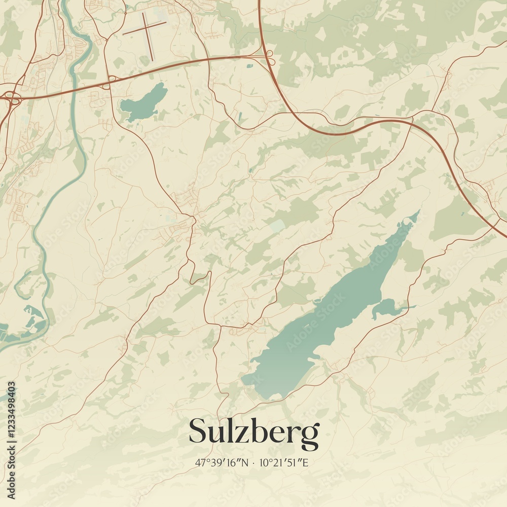 Fototapeta premium Vintage map of Sulzberg, Germany.
