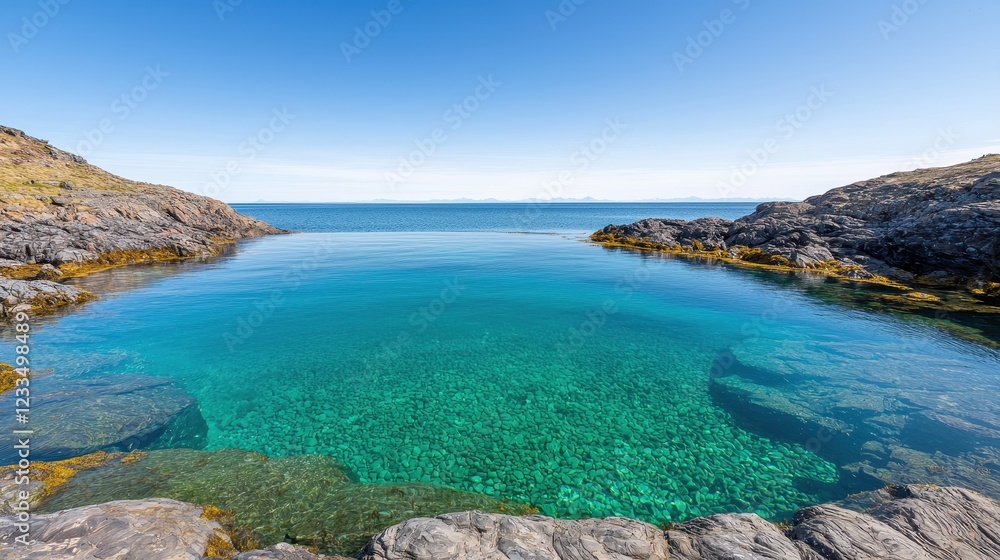 Tranquil Clear Water Cove Under Blue Sky Tranquil Clear Water Cove Under Blue Sky