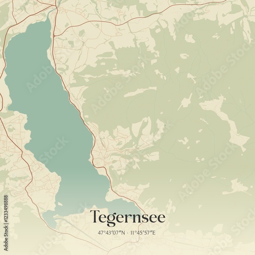 Vintage map of Tegernsee, Germany.