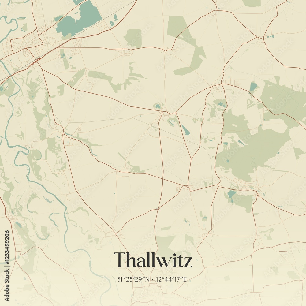 Fototapeta premium Vintage map of Thallwitz, Germany.