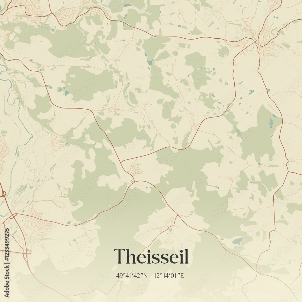 Fototapeta premium Vintage map of Theisseil, Germany.