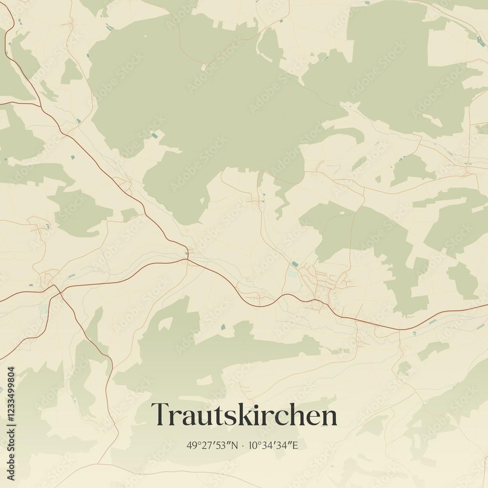 Fototapeta premium Vintage map of Trautskirchen, Germany.