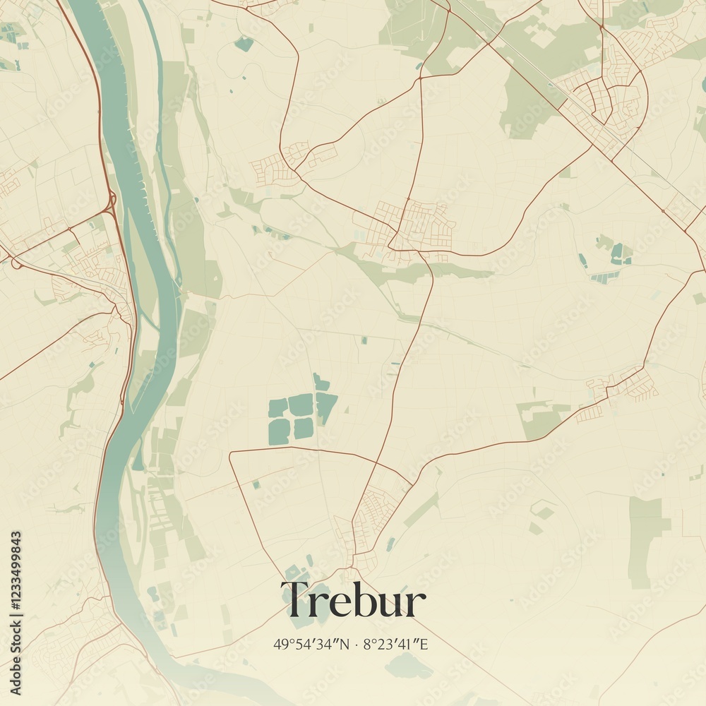 Obraz premium Vintage map of Trebur, Germany.