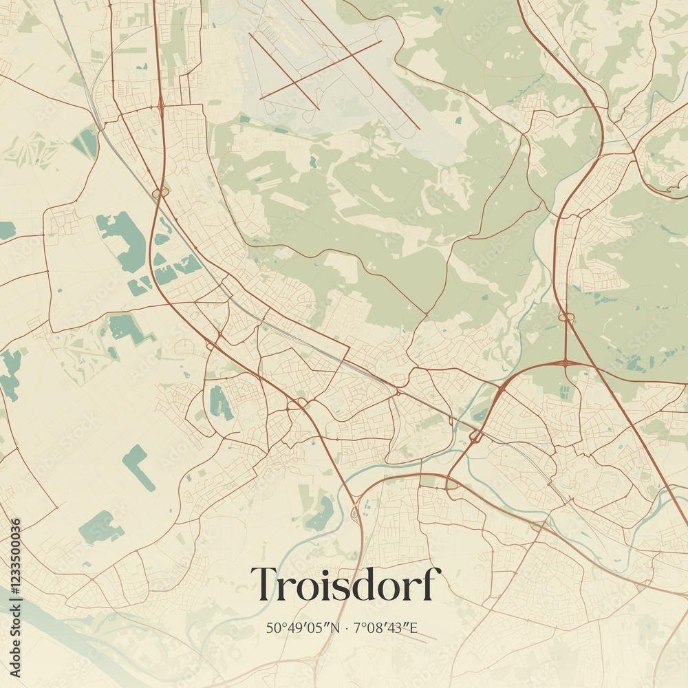 Fototapeta premium Vintage map of Troisdorf, Germany.