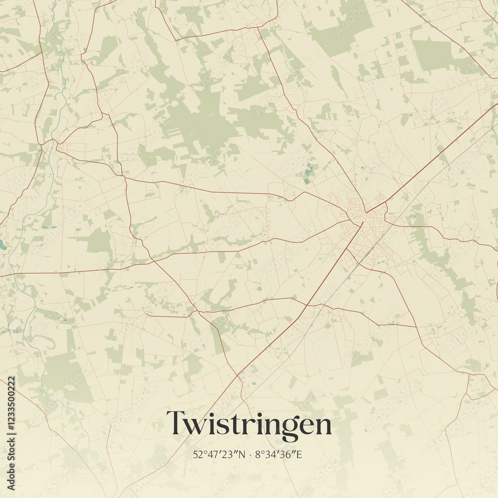 Fototapeta premium Vintage map of Twistringen, Germany.