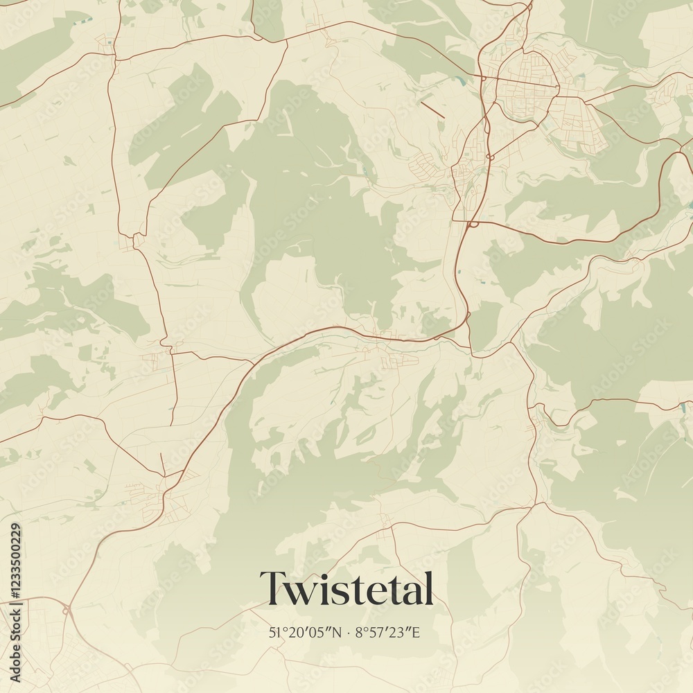 Fototapeta premium Vintage map of Twistetal, Germany.