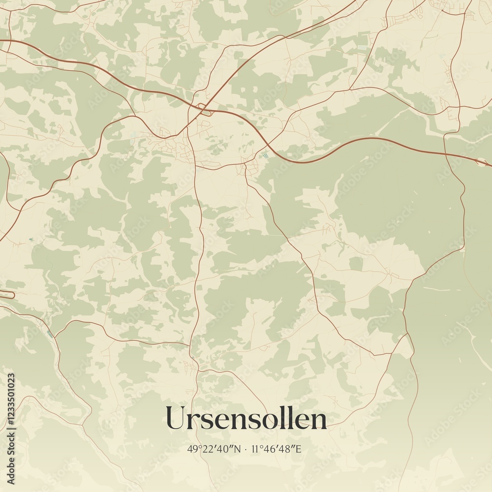 Fototapeta premium Vintage map of Ursensollen, Germany.