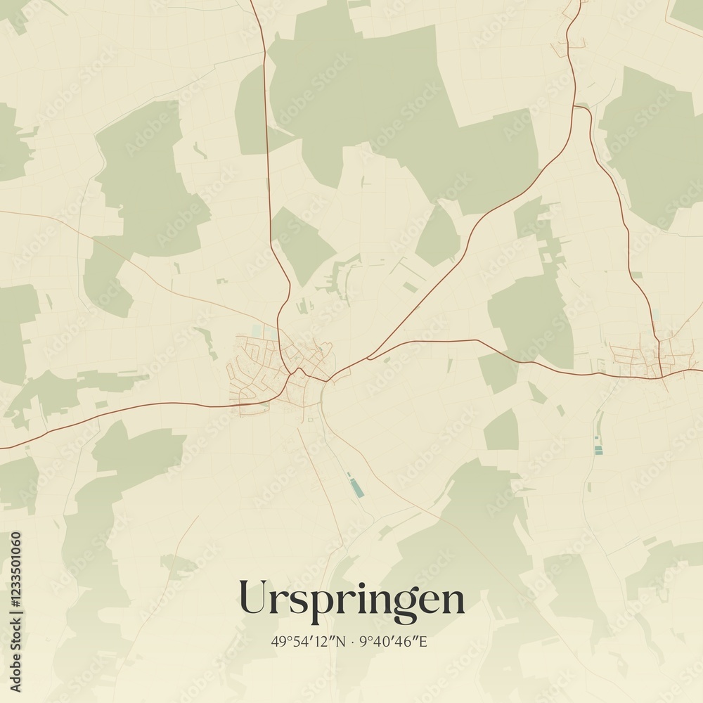 Fototapeta premium Vintage map of Urspringen, Germany.