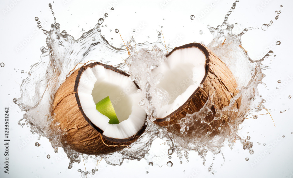 Natural Coconuts with Water Splash Effect Natural Coconuts with Water Splash Effect