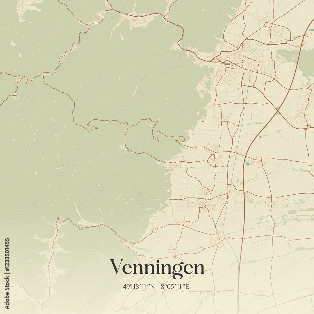Fototapeta premium Vintage map of Venningen, Germany.