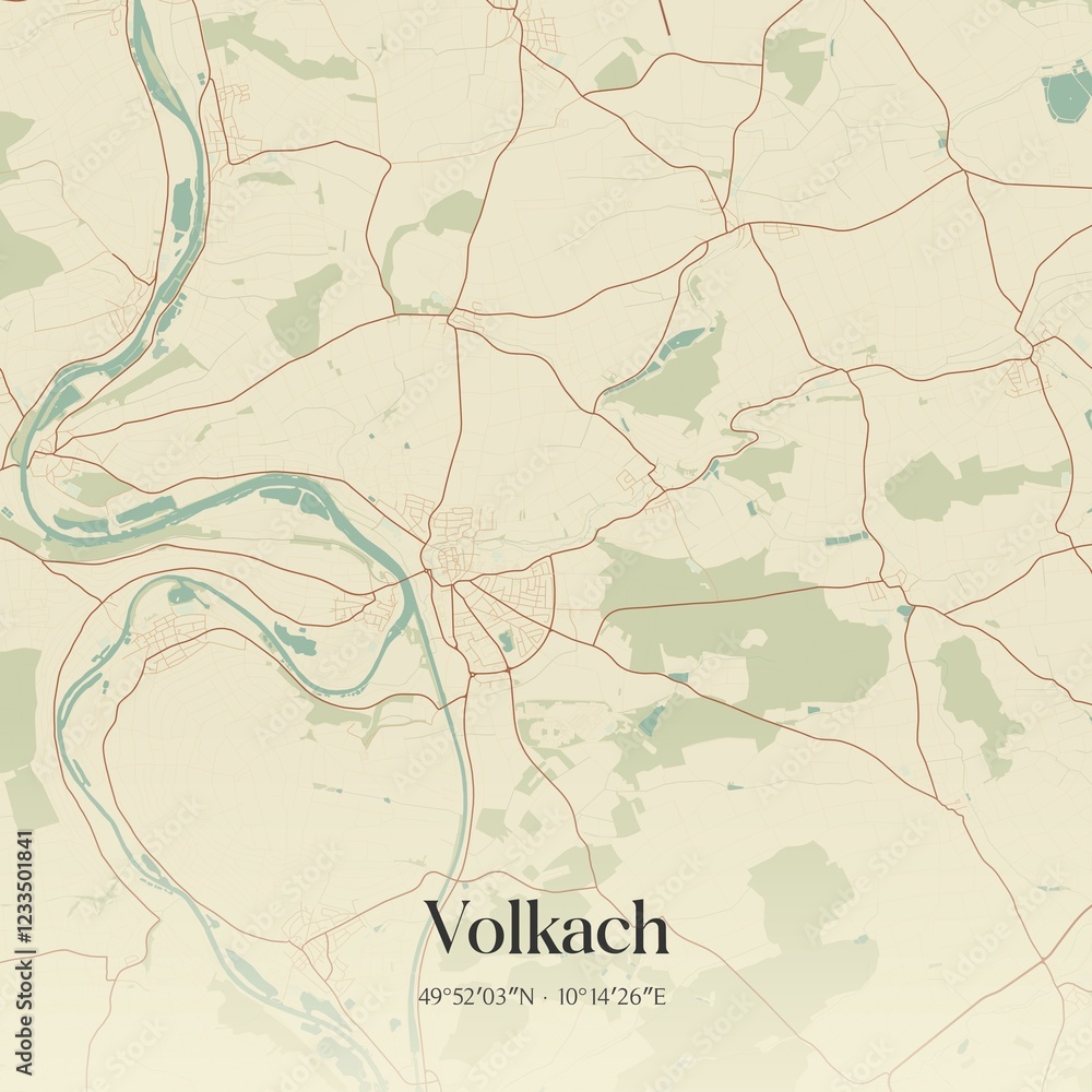 Fototapeta premium Vintage map of Volkach, Germany.