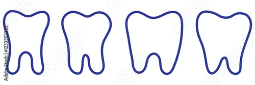 set of different outline tooth icon. tooth liner icon set.