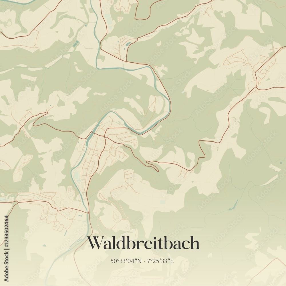 Obraz premium Vintage map of Waldbreitbach, Germany.