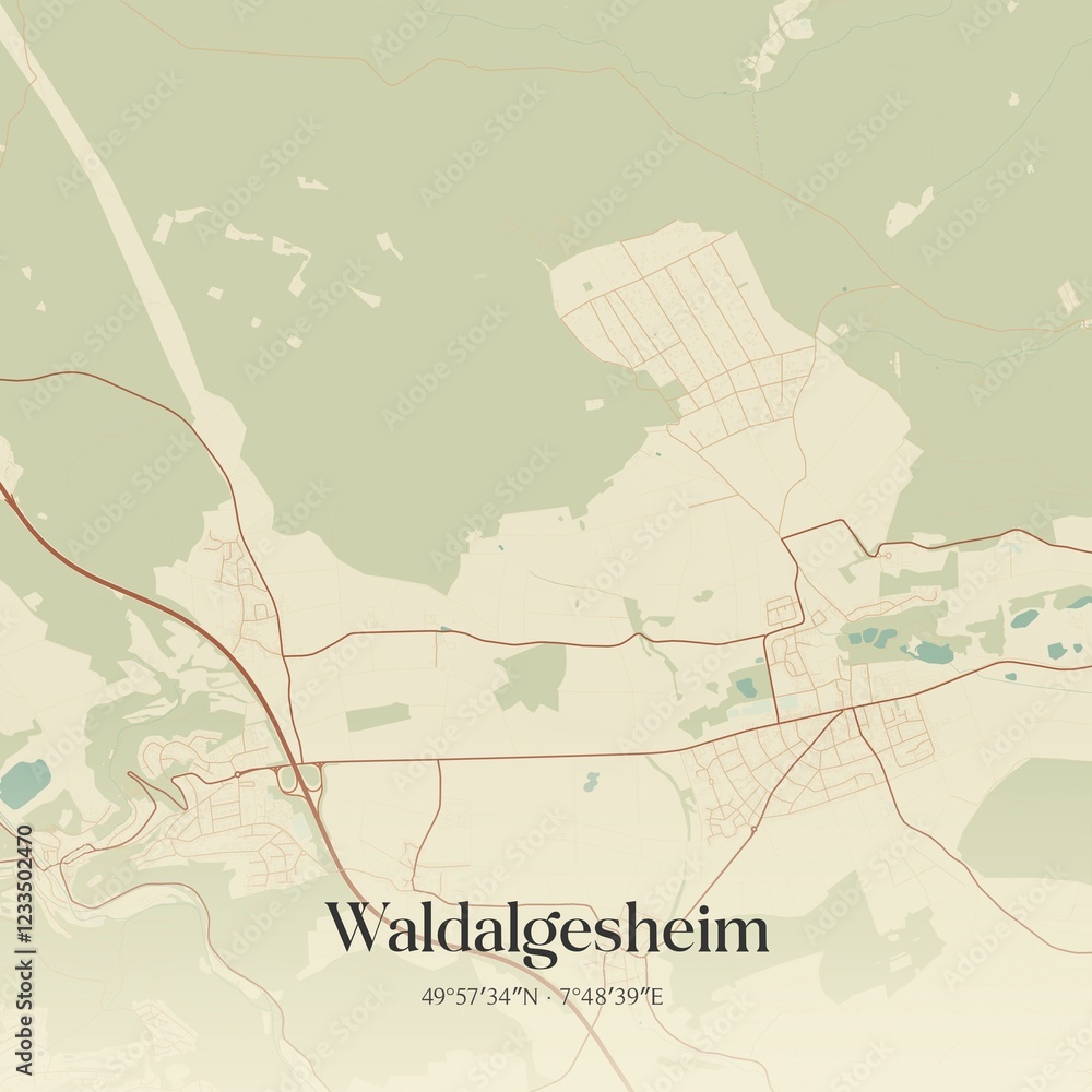 Fototapeta premium Vintage map of Waldalgesheim, Germany.