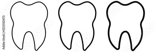 set of different outline tooth icon. tooth liner icon set.