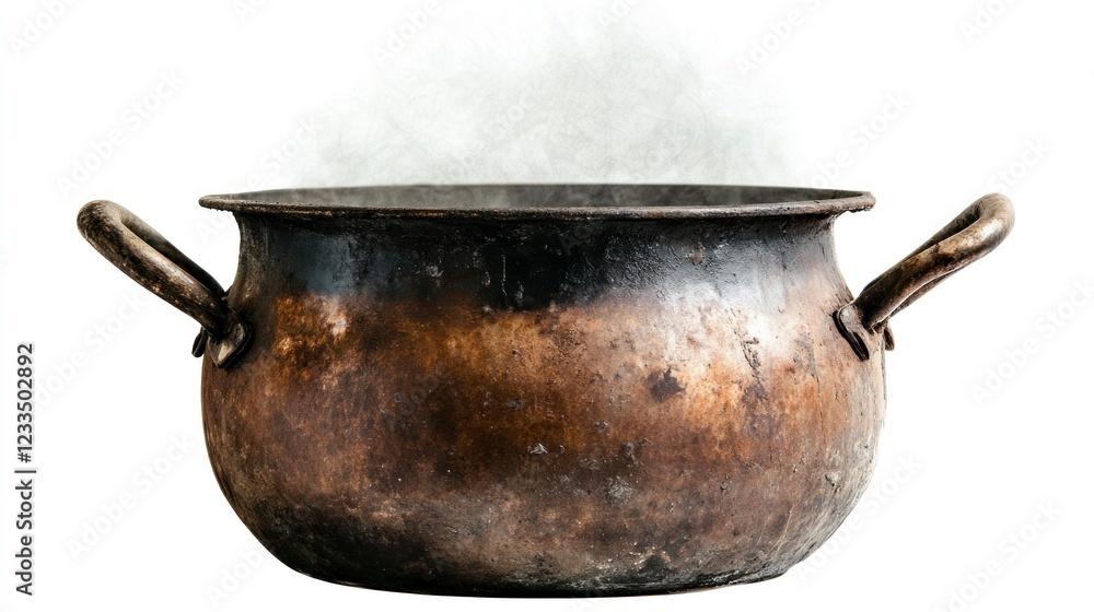 Steaming metal cauldron with aged patina isolated in studio high-resolution photography artistic environment close-up view Steaming metal cauldron with aged patina isolated in studio high-resolution photography artistic environment close-up view