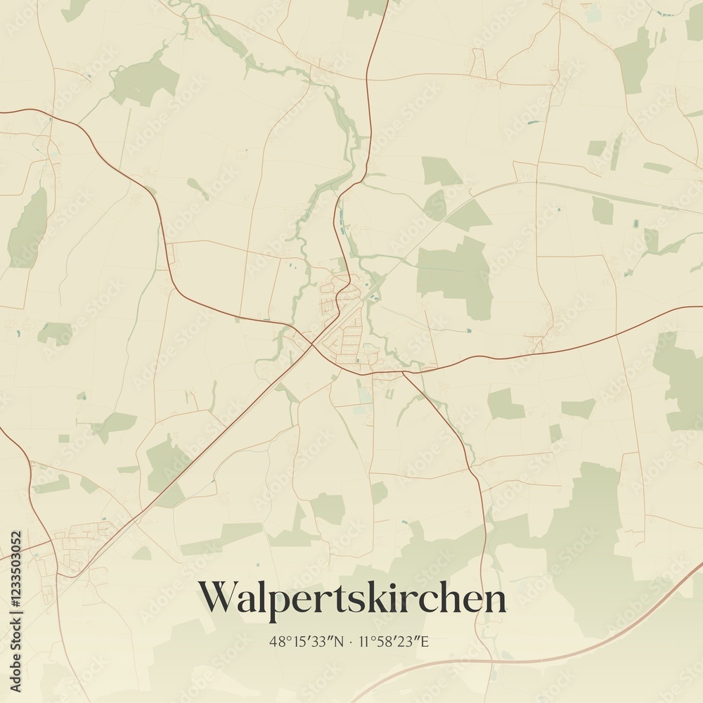 Fototapeta premium Vintage map of Walpertskirchen, Germany.
