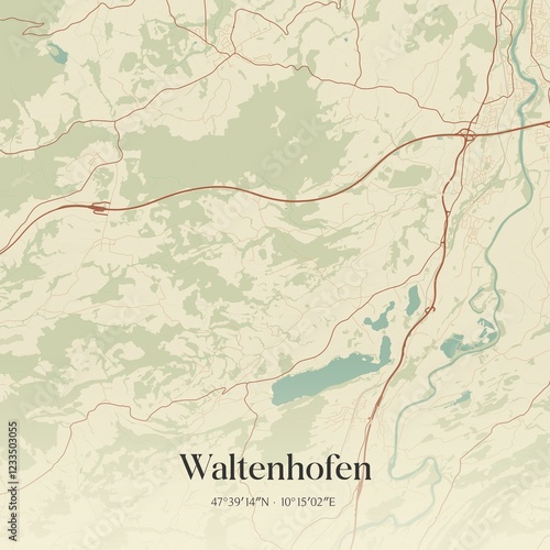 Vintage map of Waltenhofen, Germany.