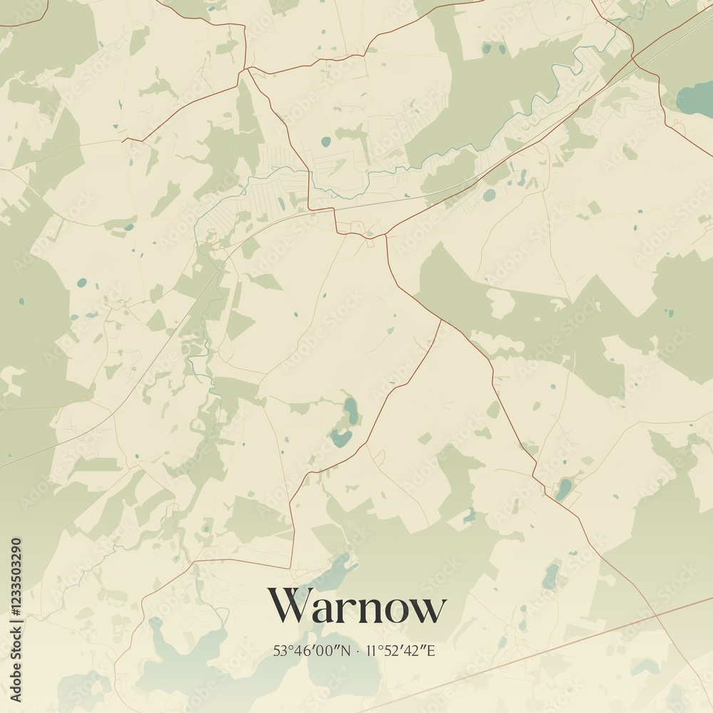 Fototapeta premium Vintage map of Warnow, Germany.