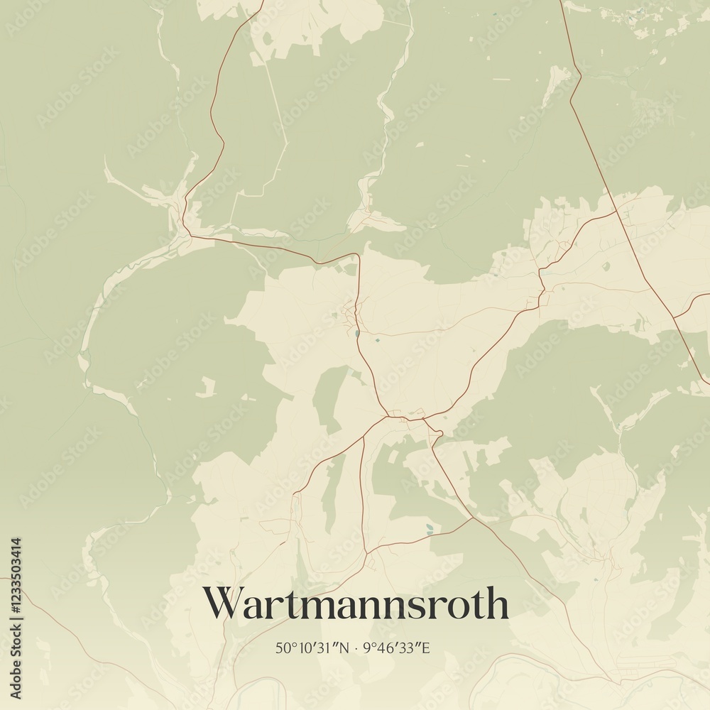 Fototapeta premium Vintage map of Wartmannsroth, Germany.