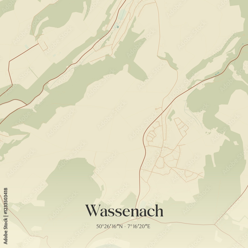 Fototapeta premium Vintage map of Wassenach, Germany.