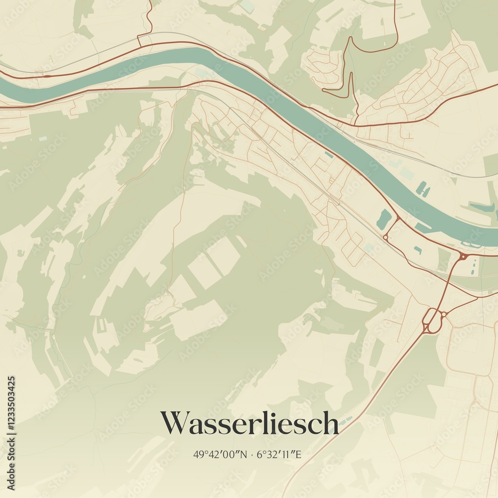 Obraz premium Vintage map of Wasserliesch, Germany.