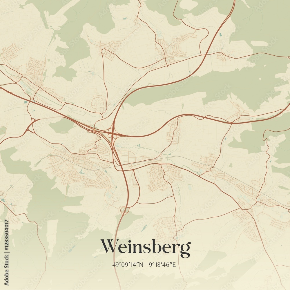Fototapeta premium Vintage map of Weinsberg, Germany.