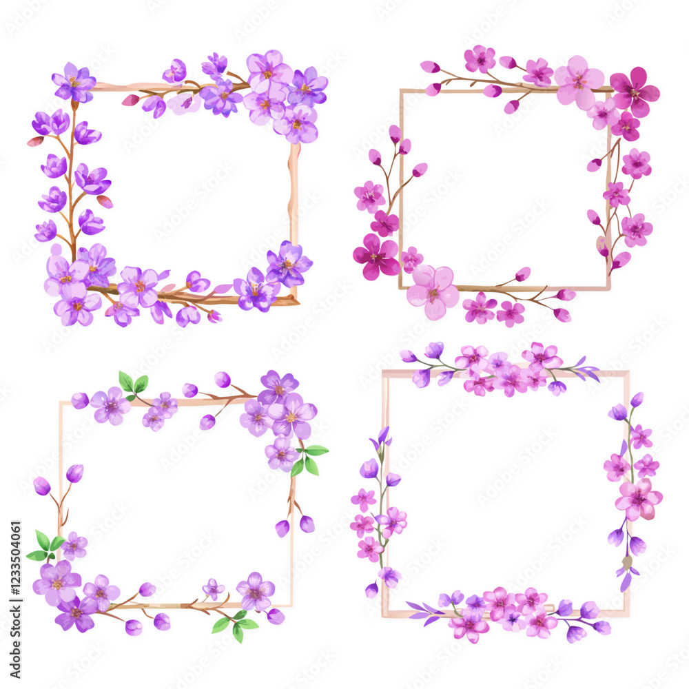 Stylish Square Purple Flower Frame Vector Illustration Design Stylish Square Purple Flower Frame Vector Illustration Design