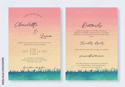 Watercolor Flower Field Wedding Card Set Elegant Nature Scene For Rustic Wedding