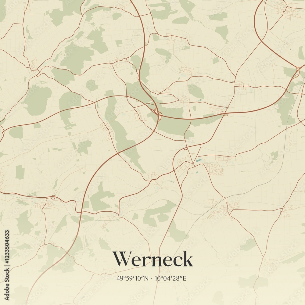 Fototapeta premium Vintage map of Werneck, Germany.