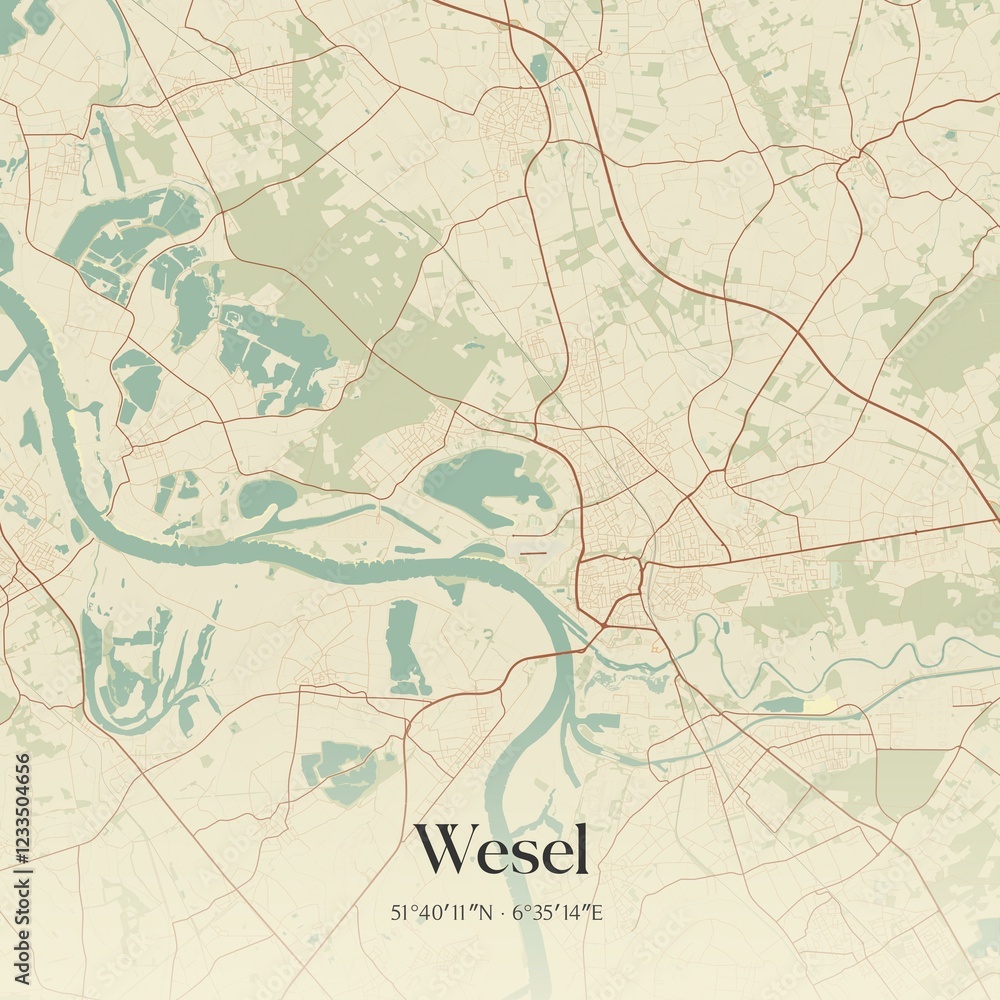 Fototapeta premium Vintage map of Wesel, Germany.