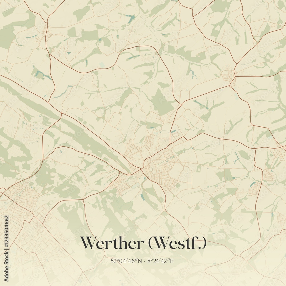 Vintage map of Werther (Westf.), Germany.