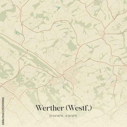 Obraz na płótnie Vintage map of Werther (Westf.), Germany. w salonie