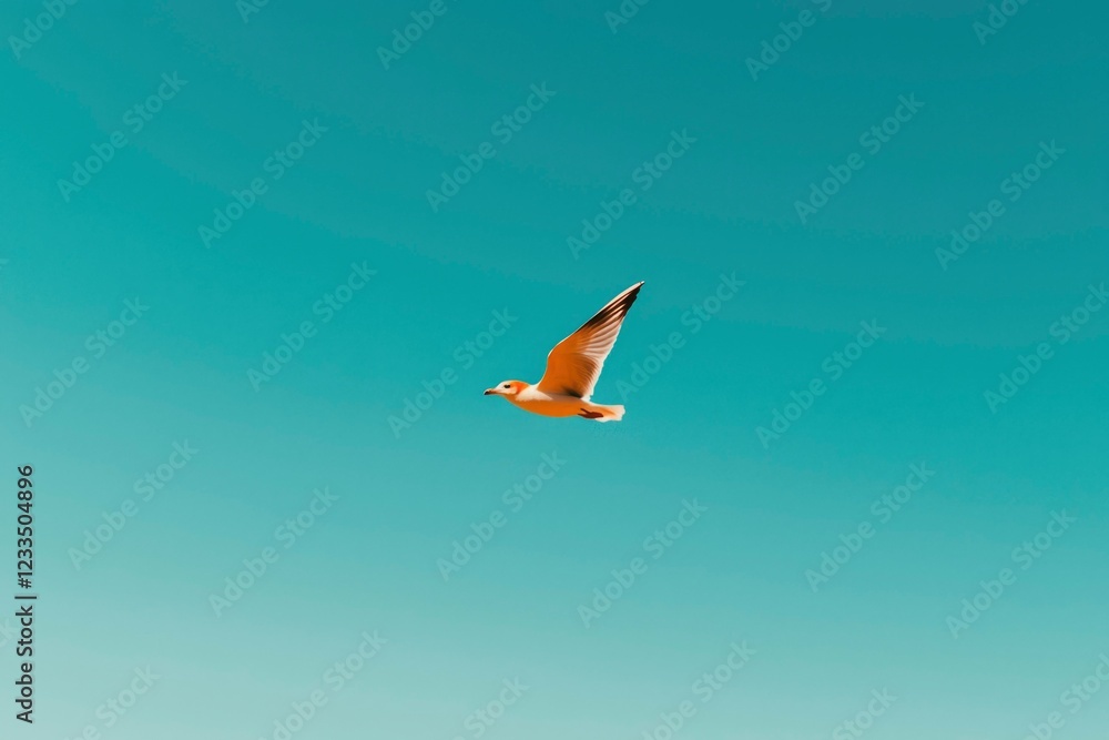 Fototapeta premium A solitary seagull glides effortlessly in a vibrant blue sky
