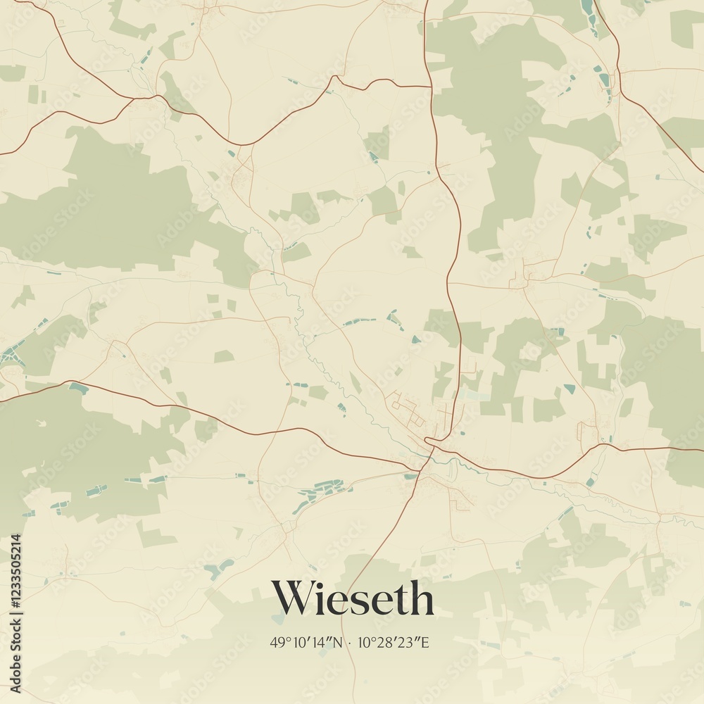 Fototapeta premium Vintage map of Wieseth, Germany.