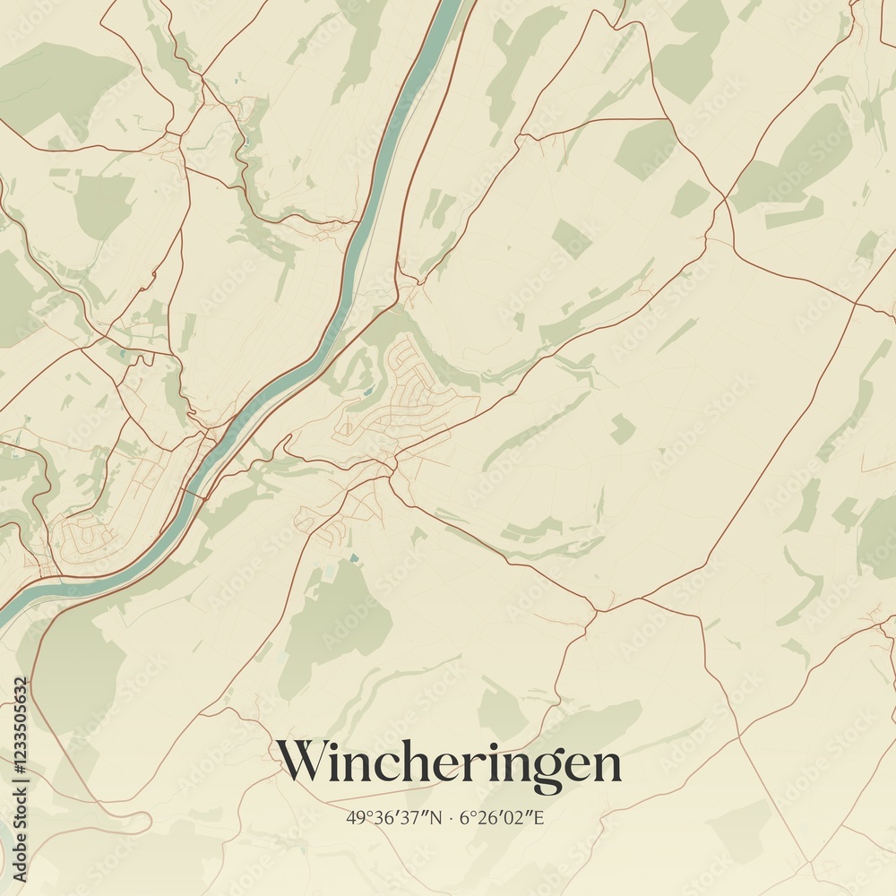 Fototapeta premium Vintage map of Wincheringen, Germany.