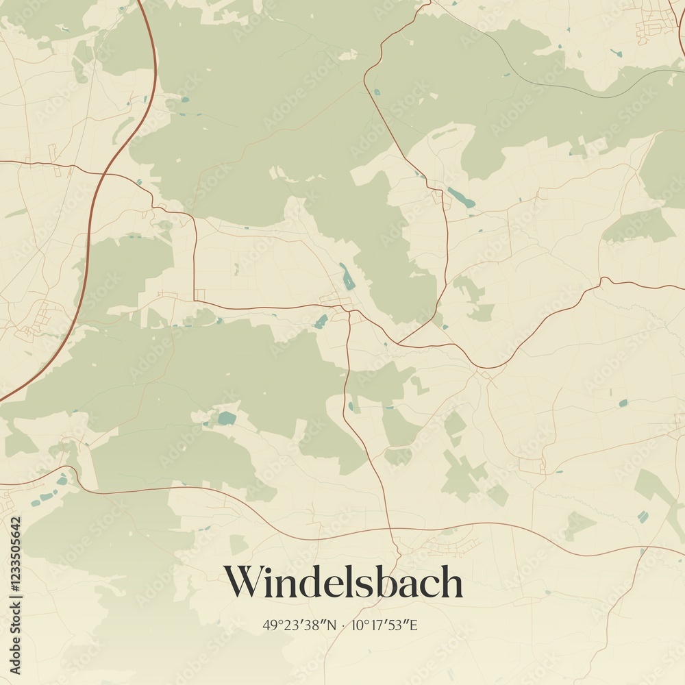 Fototapeta premium Vintage map of Windelsbach, Germany.
