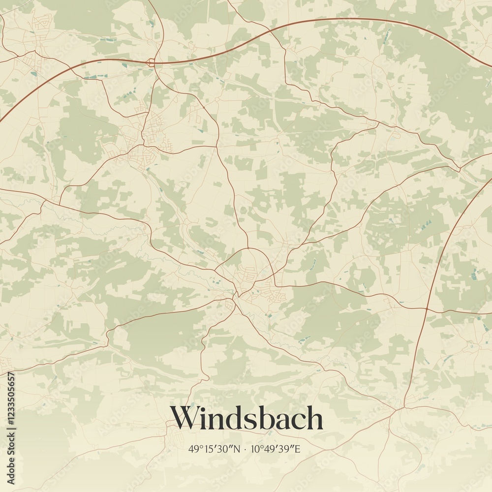 Fototapeta premium Vintage map of Windsbach, Germany.
