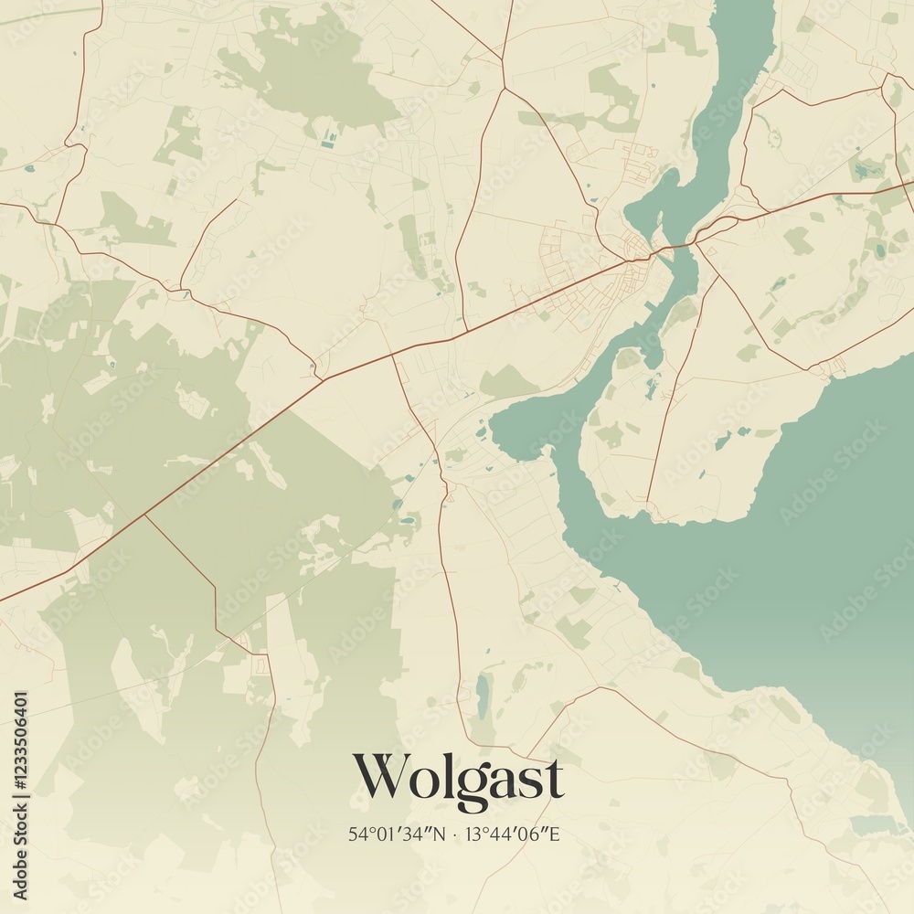 Fototapeta premium Vintage map of Wolgast, Germany.
