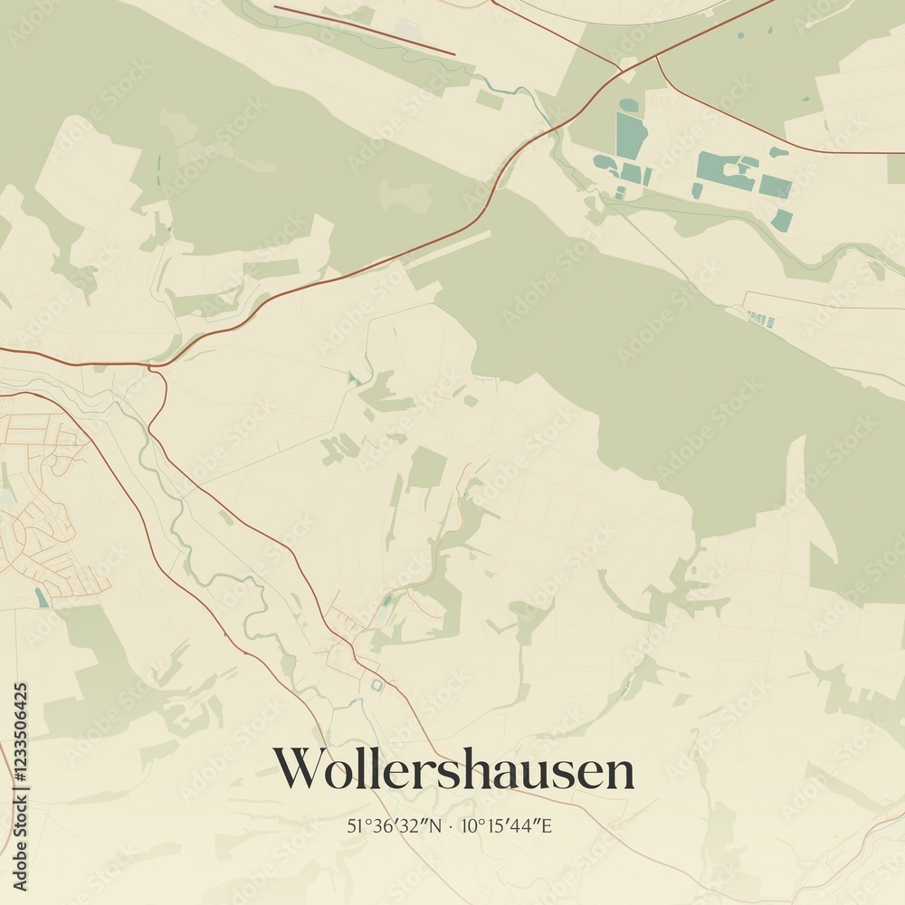 Fototapeta premium Vintage map of Wollershausen, Germany.