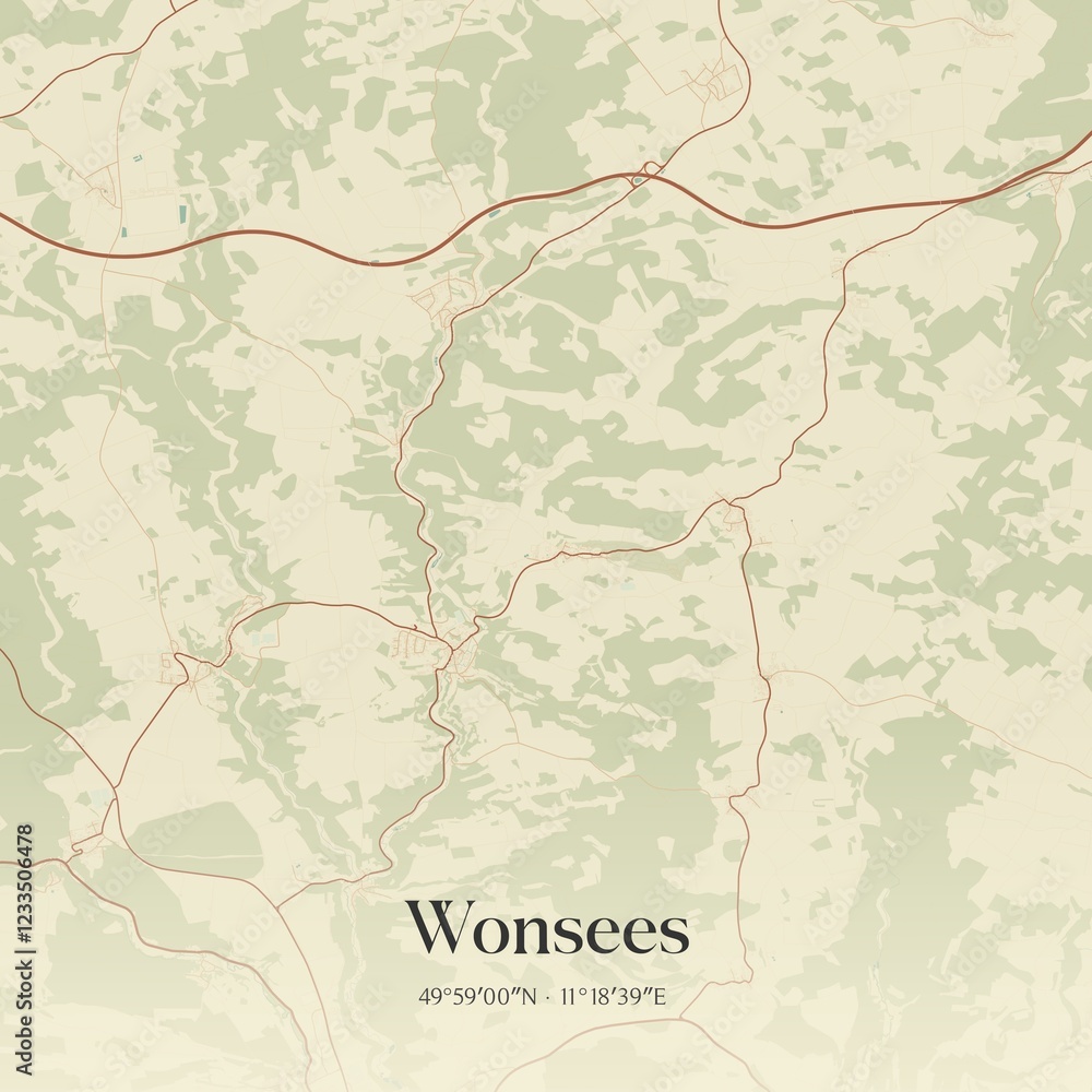 Fototapeta premium Vintage map of Wonsees, Germany.