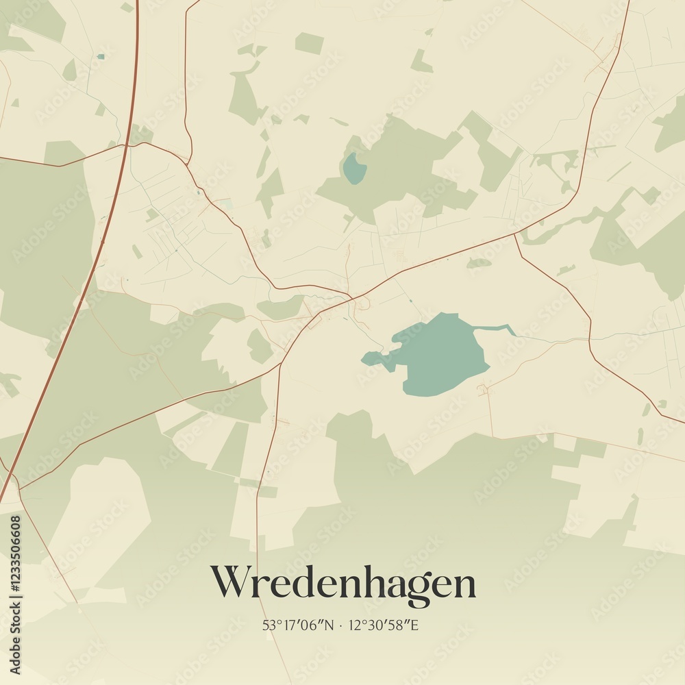 Obraz premium Vintage map of Wredenhagen, Germany.