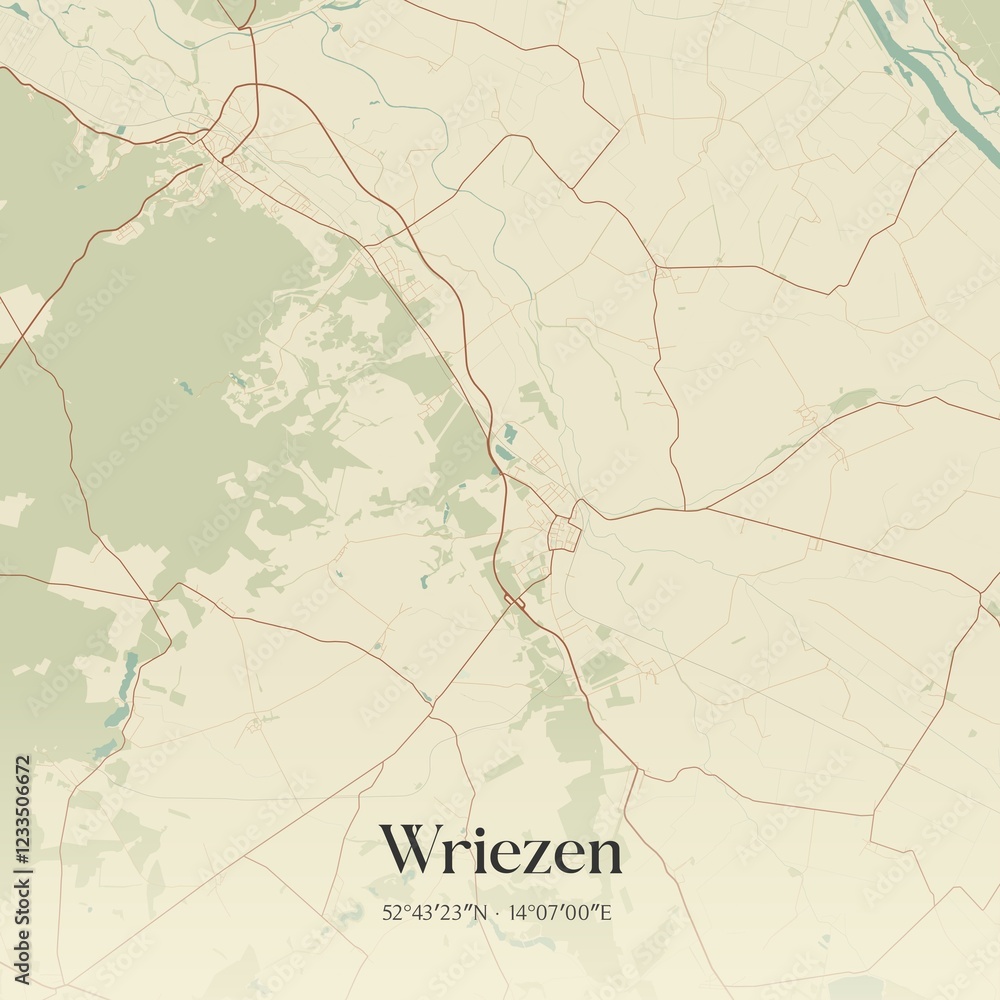 Fototapeta premium Vintage map of Wriezen, Germany.