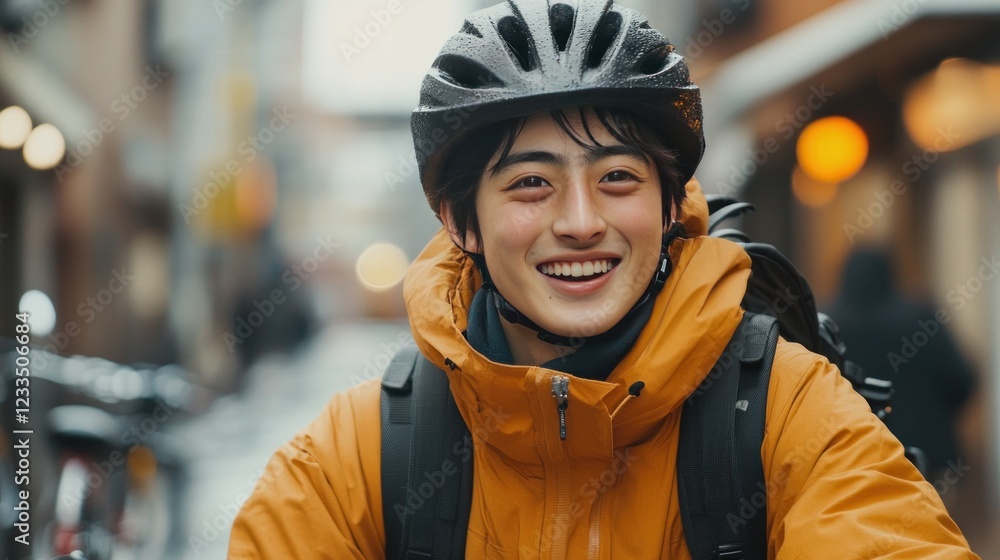 Smiling Cyclist in City Street Smiling Cyclist in City Street