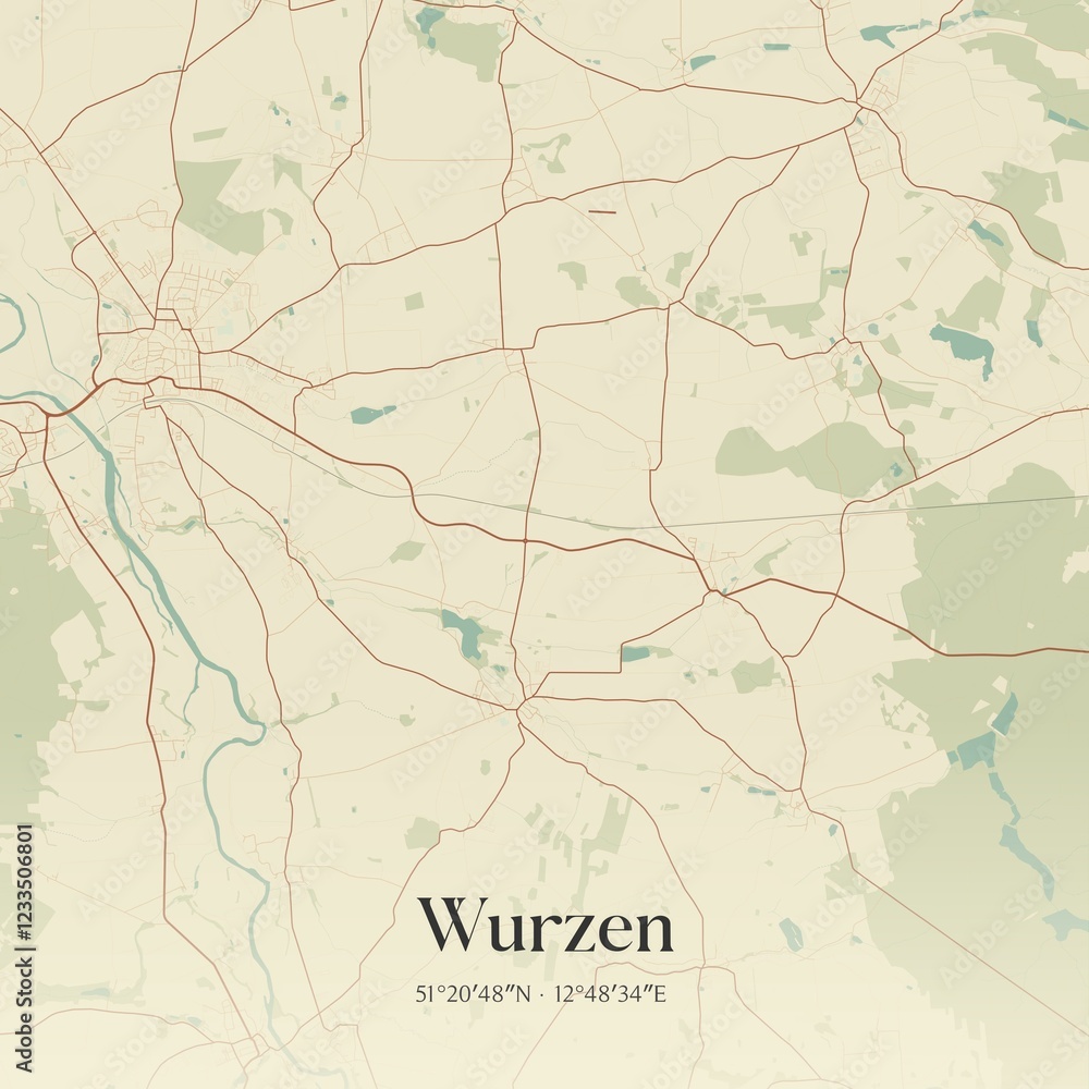 Fototapeta premium Vintage map of Wurzen, Germany.