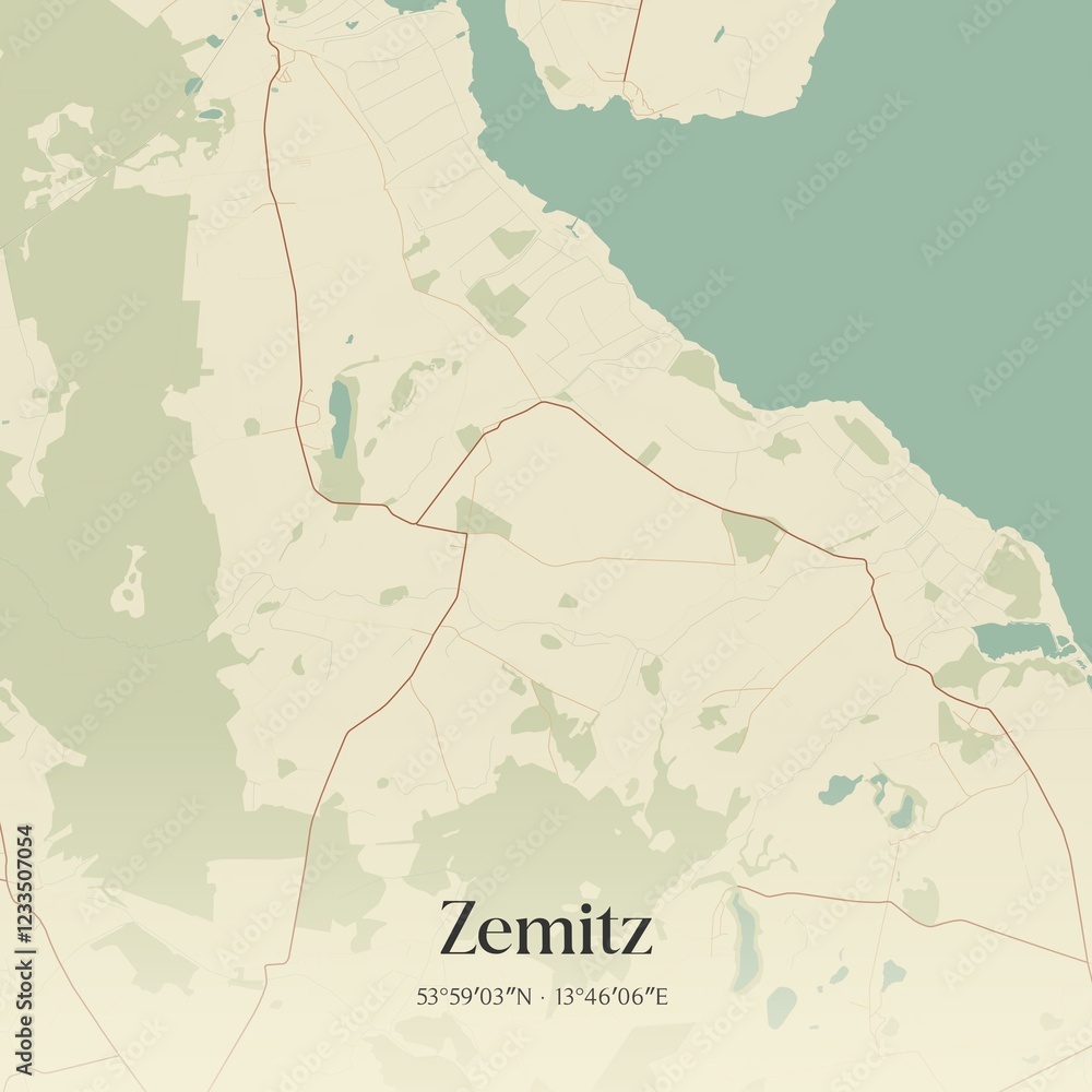 Fototapeta premium Vintage map of Zemitz, Germany.